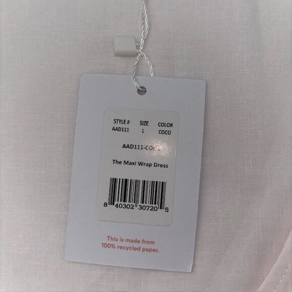 NWT Andie Swim Linen Blend Maxi Wrap Dress, Sz L, V Neck White Resort Vacation - Picture 7 of 9